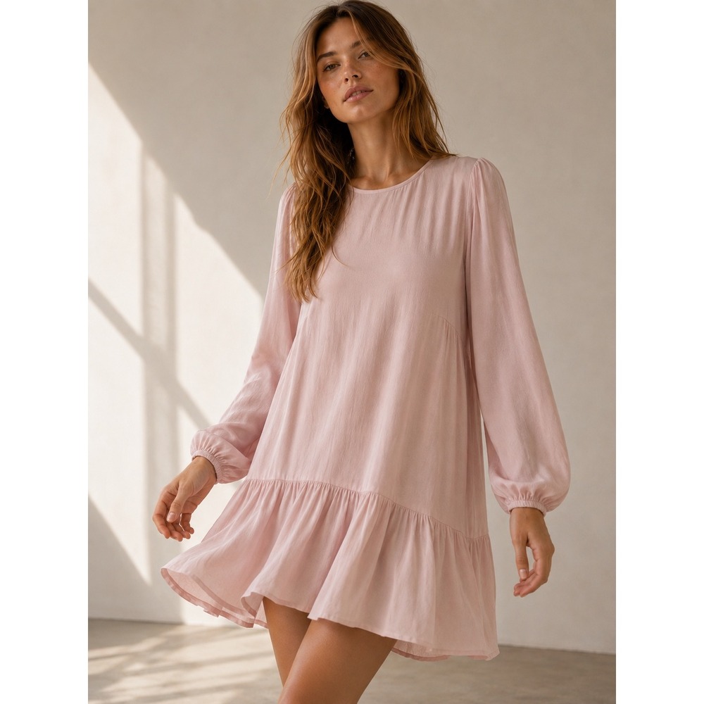 Aritzia Wilfred Lambrusco Pink Tiered Trapeze Mini Dress Feminine Romantic S